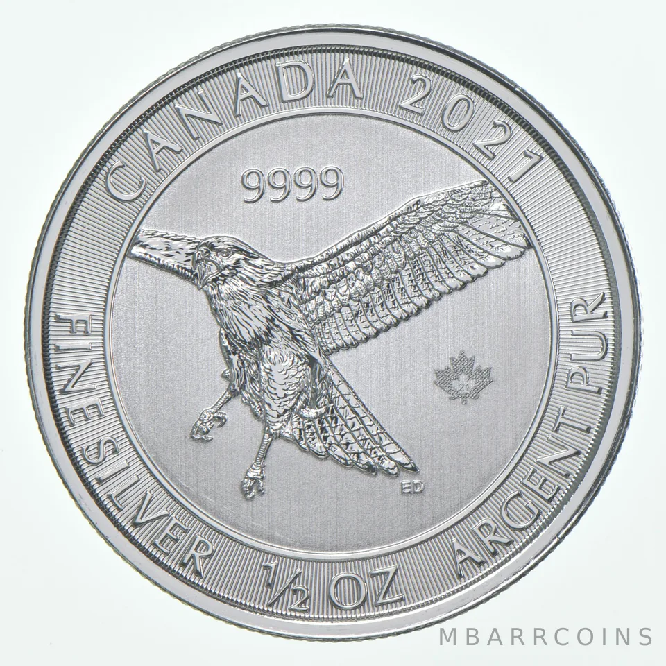 2021 Canada 2 Dollars Silver Red-Tailed Hawk 1/2 Oz 0.5 Oz .999 Silver