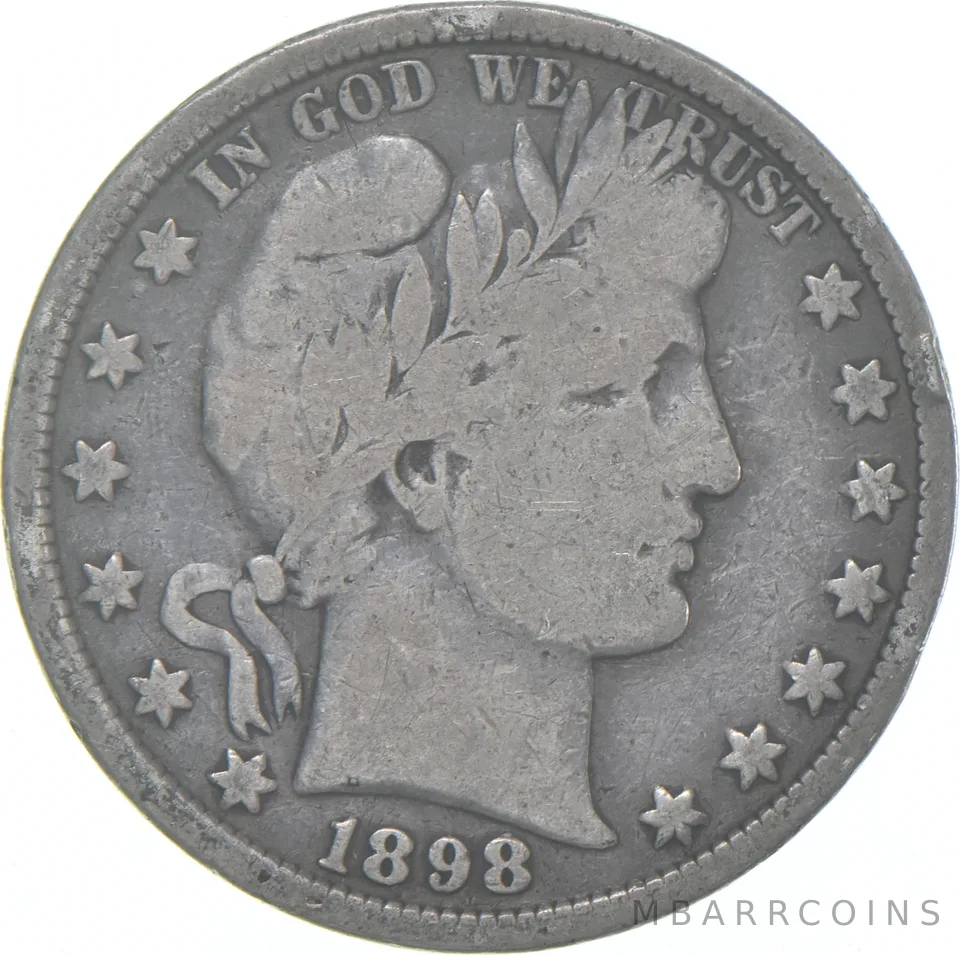 1898 Barber Half Dollar Average Circ 90% Silver