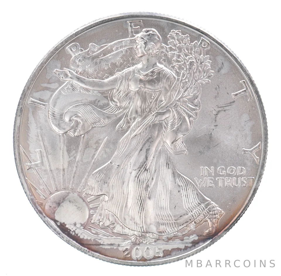 Beautiful Toned - 2005 American Silver Eagle 1 Troy Oz .999 Fine Silver *101