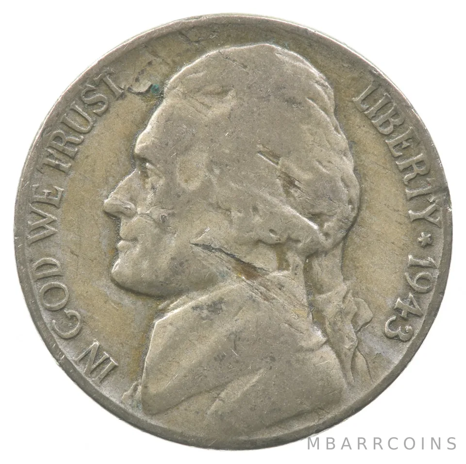 1943-P Jefferson Nickel Lamination Error *6150