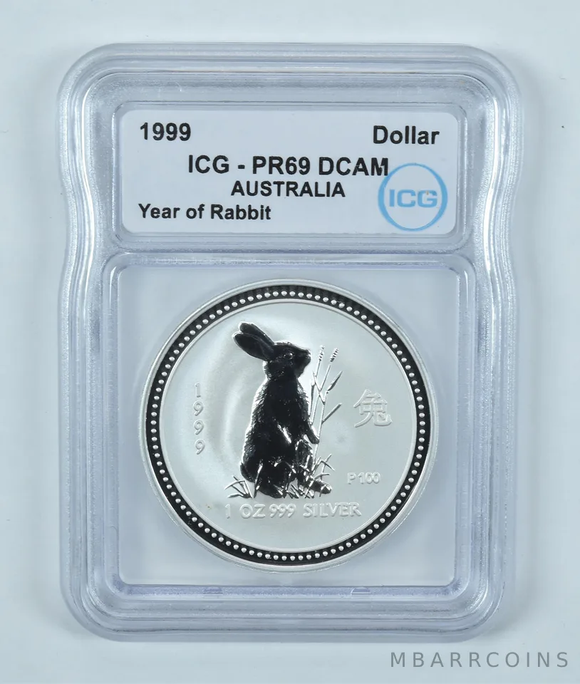 1999 Australia Silver Dollar Year Of The Rabbit PR69 DCAM ICG