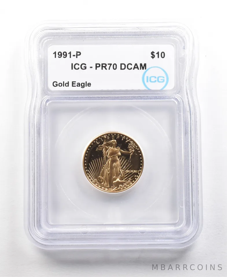 1991-P $10 American Gold Eagle 1/4 Oz Gold PR70 DCAM ICG