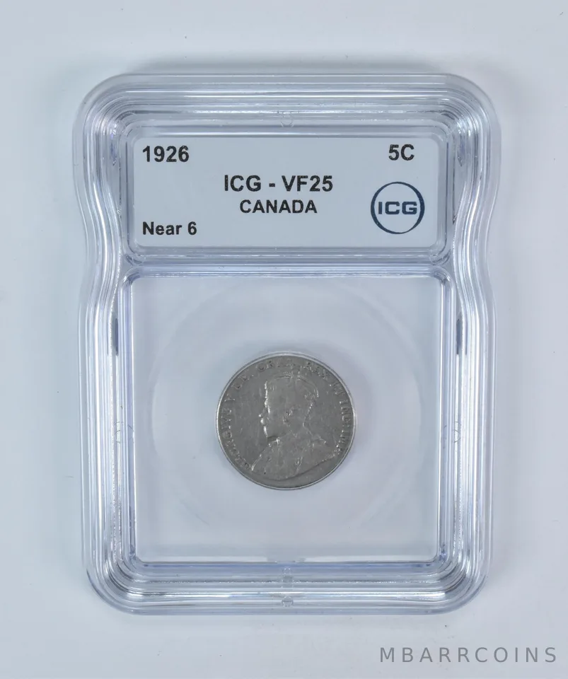 1926 Canada 5 Cents Near 6 VF25 ICG *5683