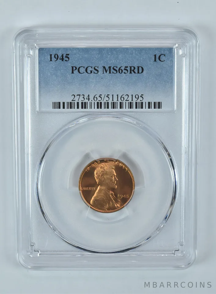 1945 Lincoln Wheat Cent MS65 RD PCGS Blue Label