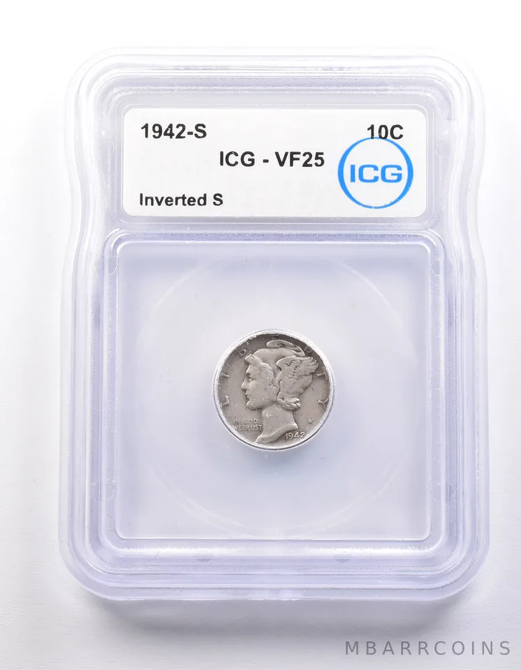 1942-S Mercury Dime Inverted S VF25 ICG *9836