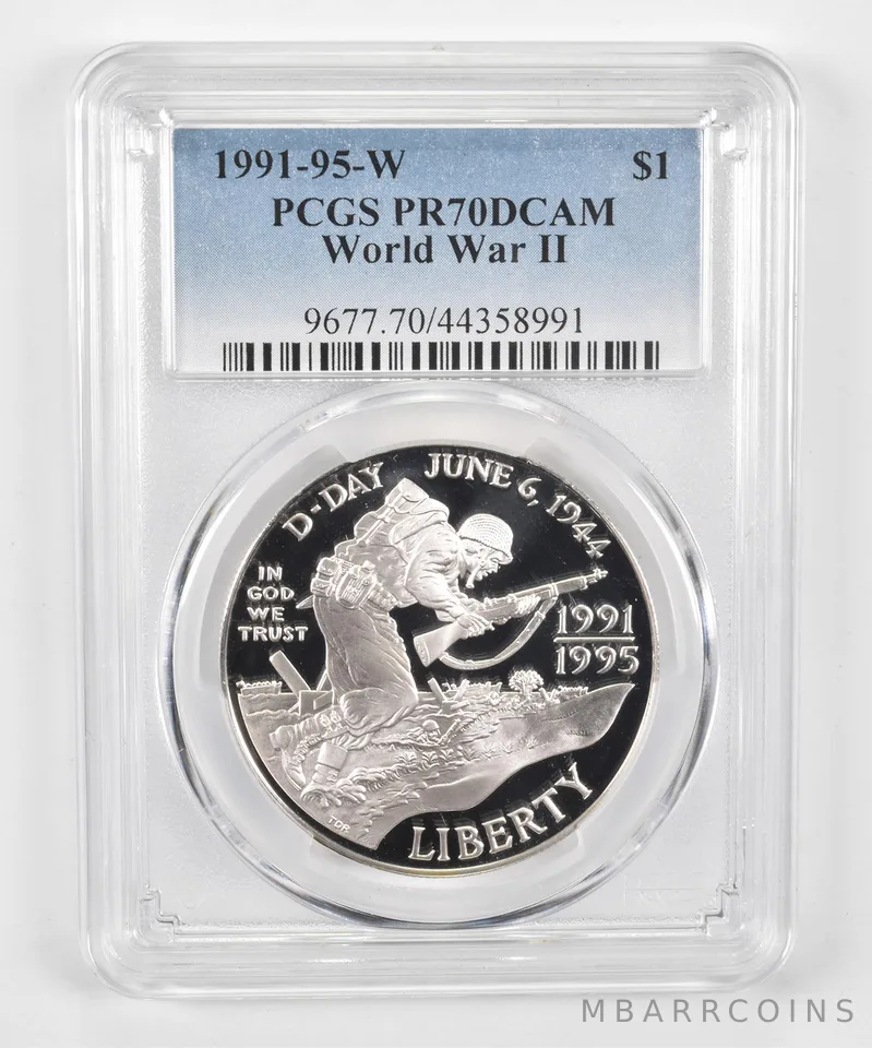1991-95-W World War 2 D-Day Commemorative Dollar PR70 DCAM PCGS Blue Label