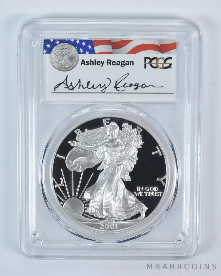 2001-W American Silver Eagle Ashley Reagan Signed PR69 DCAM PCGS