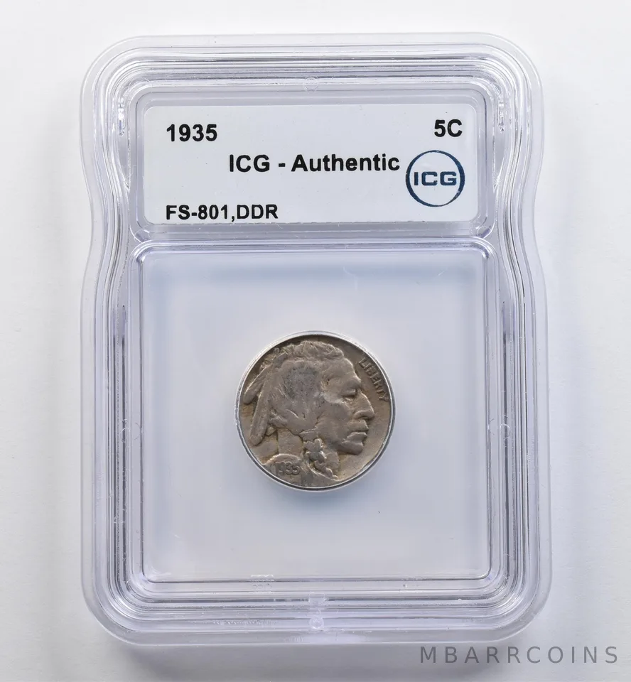 1935 Indian Head Buffalo Nickel FS-801 DDR Authentic ICG *9011