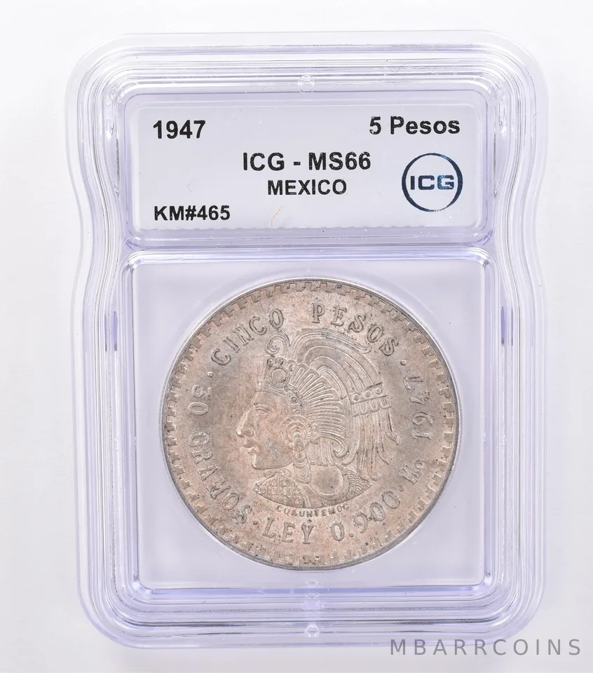 1947 Mo Mexico 5 Pesos KM#465 MS66 ICG Beautiful Tone *8711