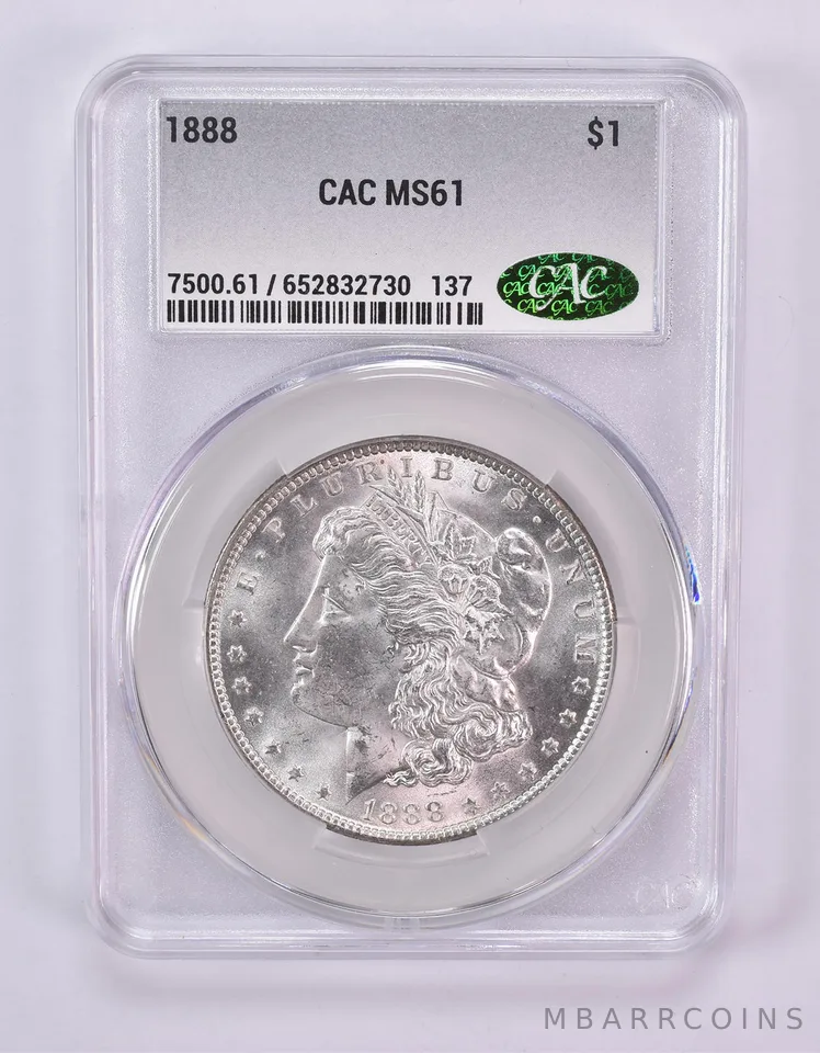 1888 Morgan Silver Dollar MS61 CAC CACg