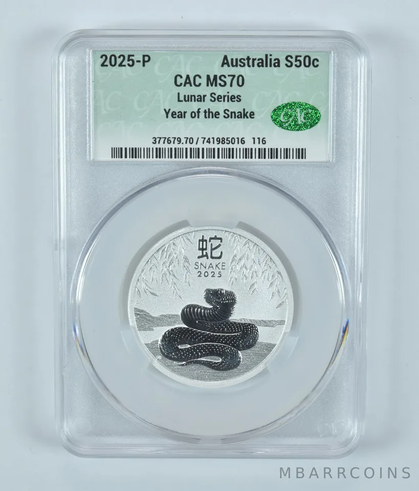 2025 P Australia 50 Cents Silver Year Of The Snake MS70 CAC CACg