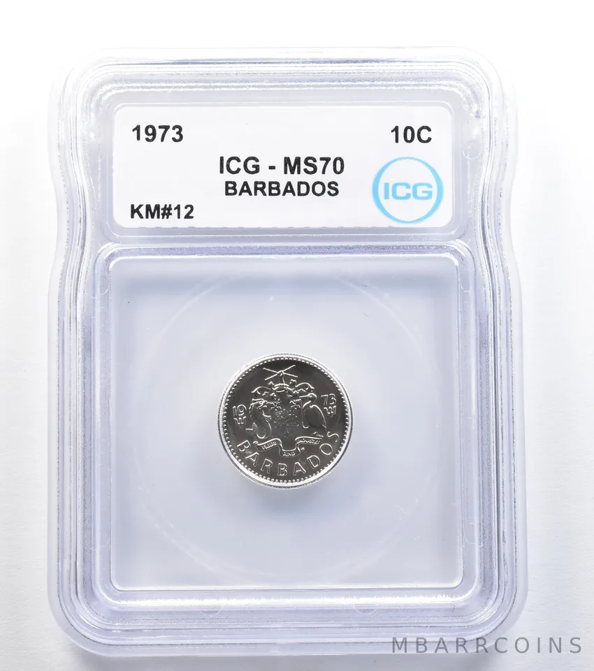 1973 Barbados 10 Cents KM#12 MS70 ICG a8003