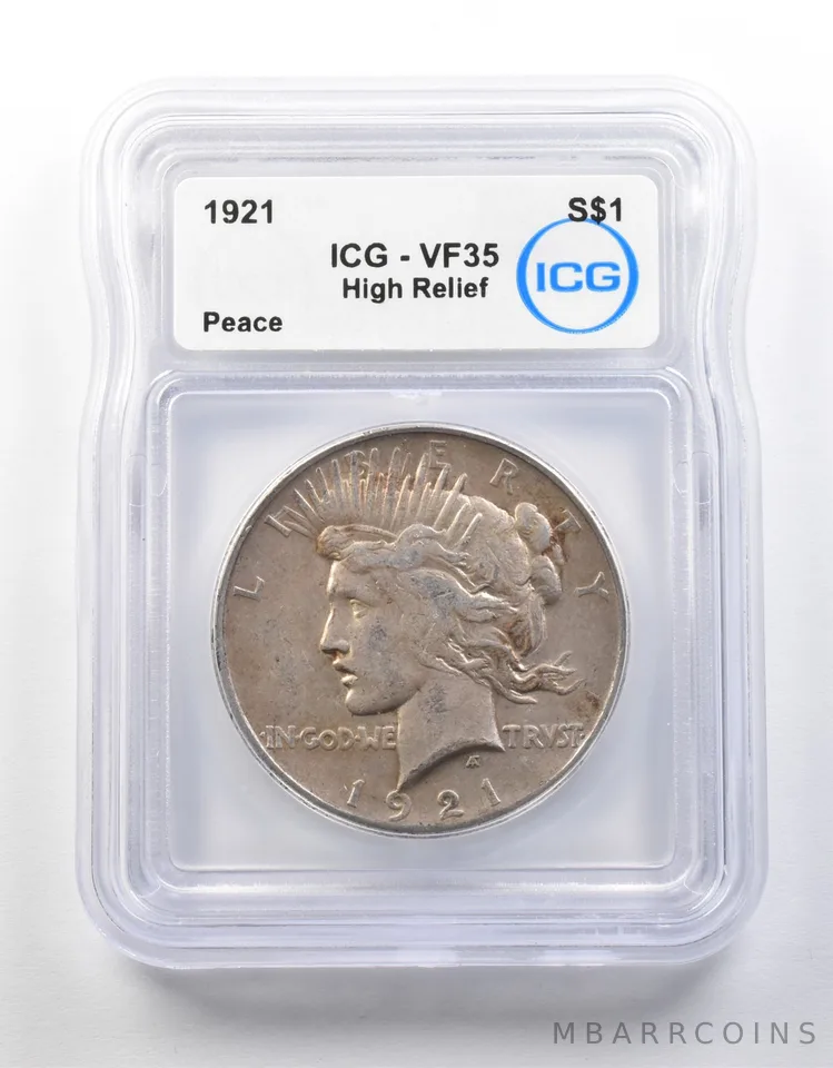 1921 Peace Silver Dollar High Relief VF35 ICG a8680