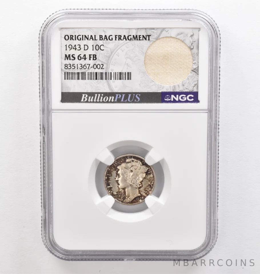 1943-D Mercury Dime Original Bag Fragment MS64 FB NGC Beautiful Tone *0292