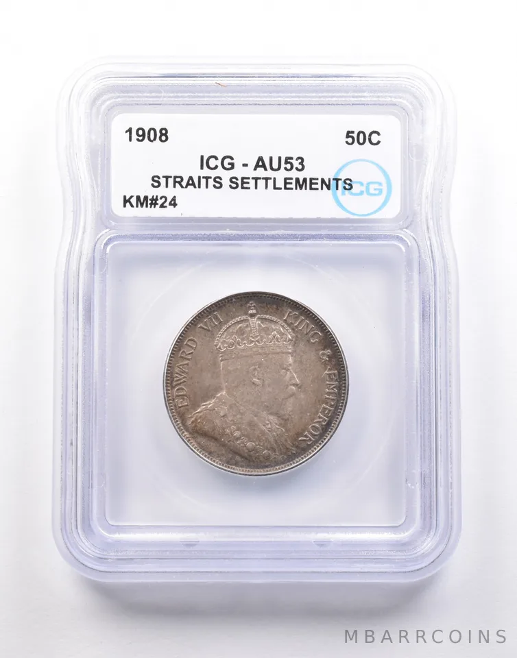 1908 Straits Settlements Half Dollar KM#24 AU53 ICG *5145