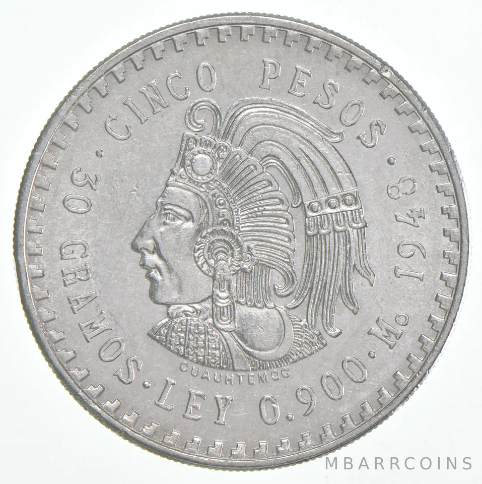 1948 Mo Mexico 5 Pesos Silver BU