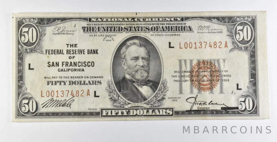 1929 $50 San Francisco CA US National Currency Brown Seal *7932