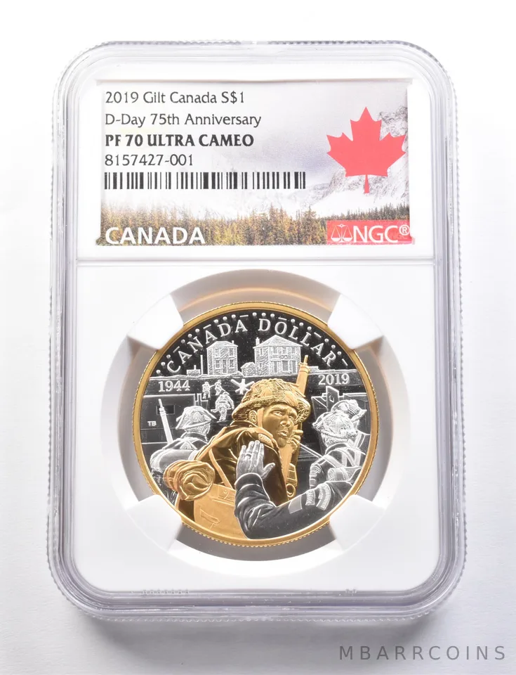 2019 Canada Silver Dollar Gilt D-Day 75th Anniversary PF70 UCAM NGC *7681