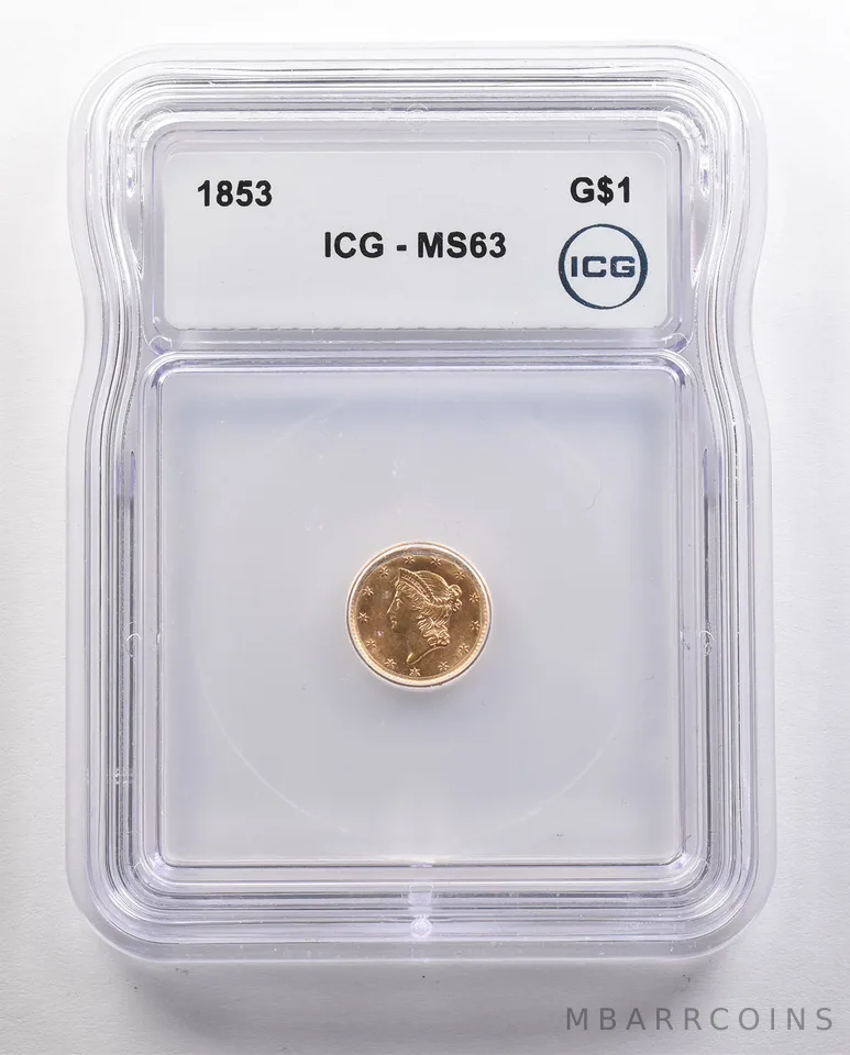 1853 $1 Liberty Head Gold Dollar MS63 ICG *4459