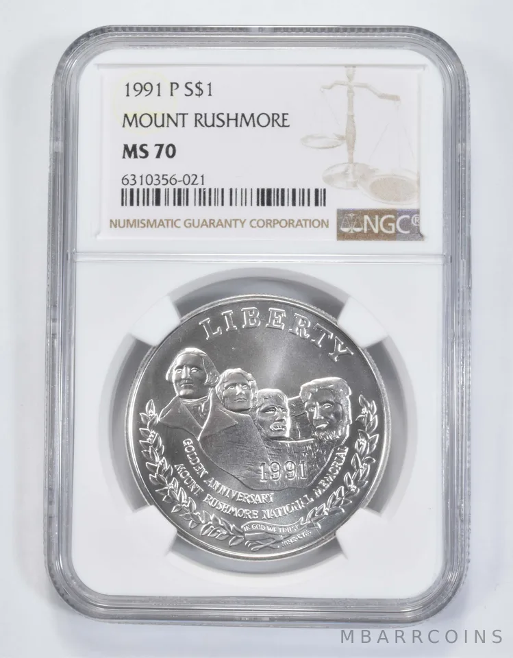 1991-P Mount Rushmore $1 Commemorative Silver Dollar MS70 NGC