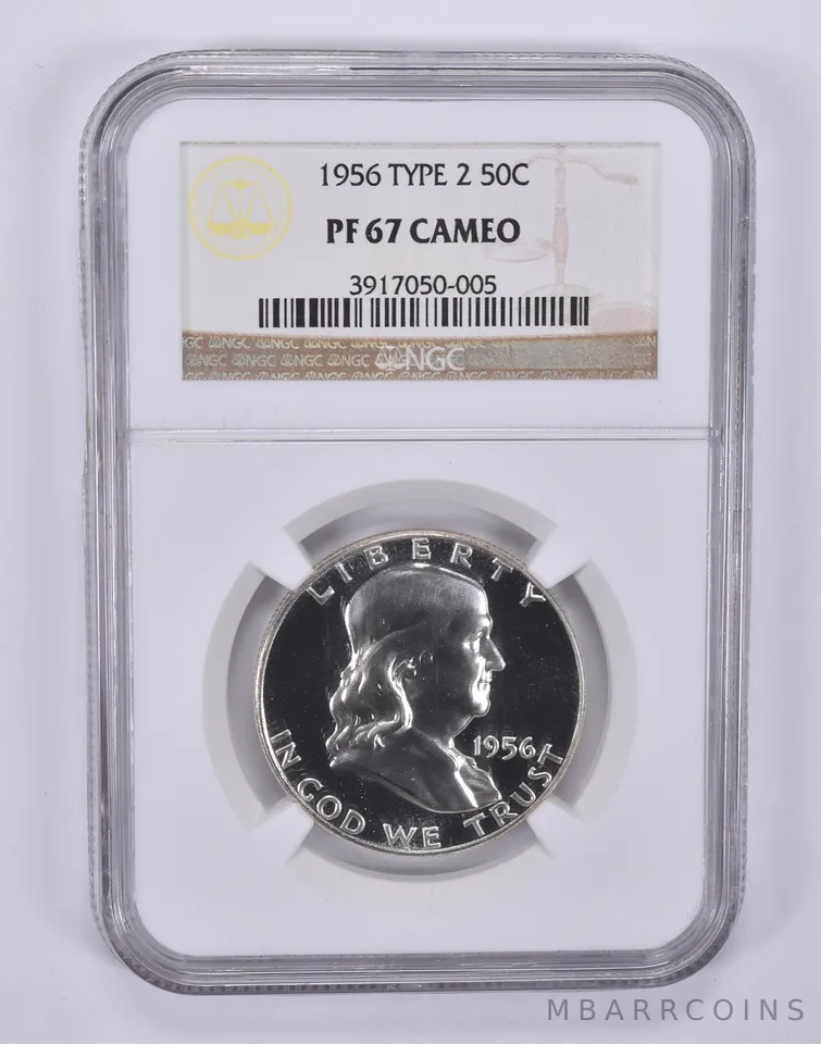 1956 Franklin Half Dollar Type 2 PF67 Cameo NGC a9255
