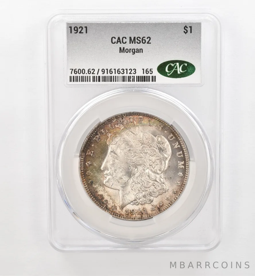 1921 Morgan Silver Dollar MS62 CAC CACg Beautiful Tone *0481