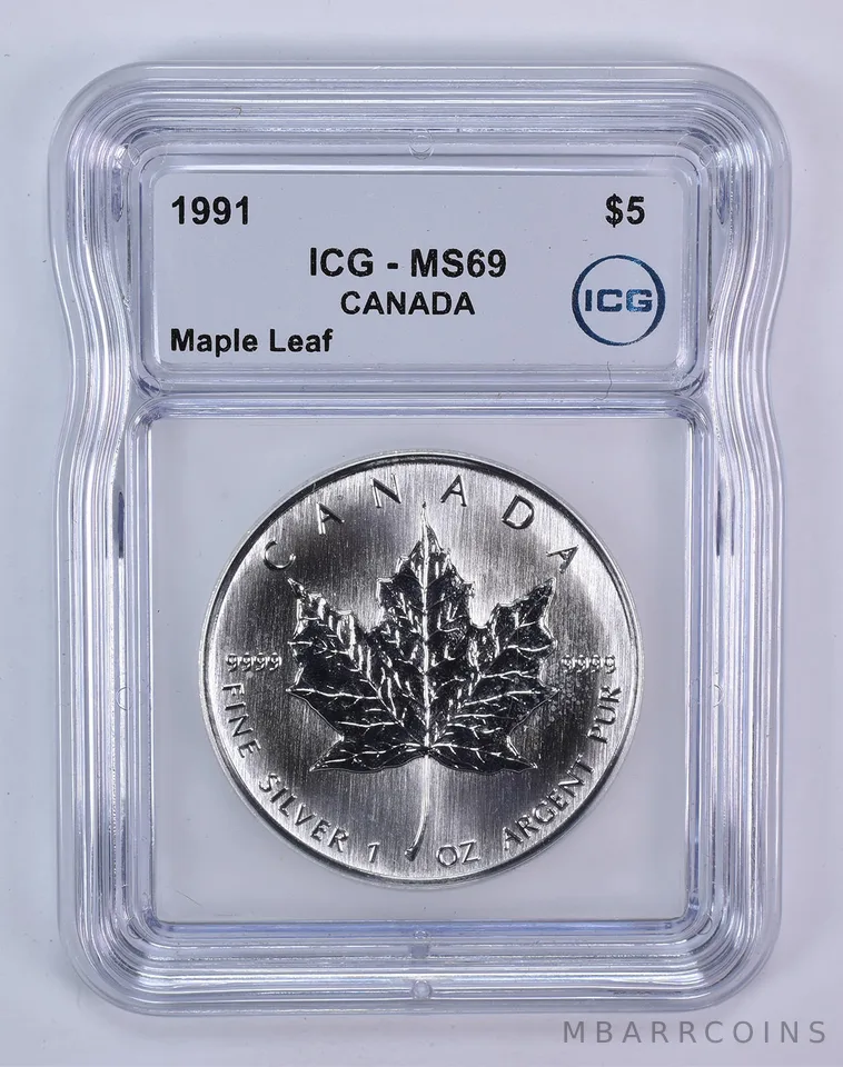 1991 Canada 5 Dollars Silver Maple Leaf MS69 ICG