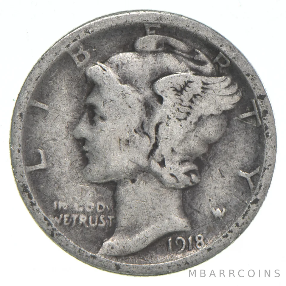 G+ 1918-S Mercury 90% Silver Dime
