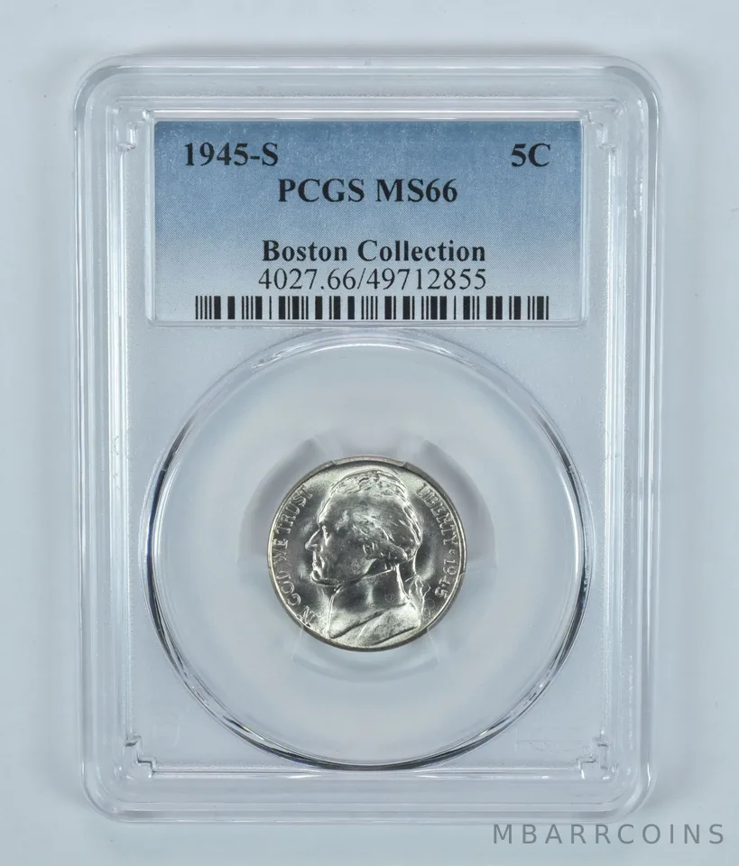 1945-S Jefferson Nickel Boston Collection MS66 PCGS Blue Label