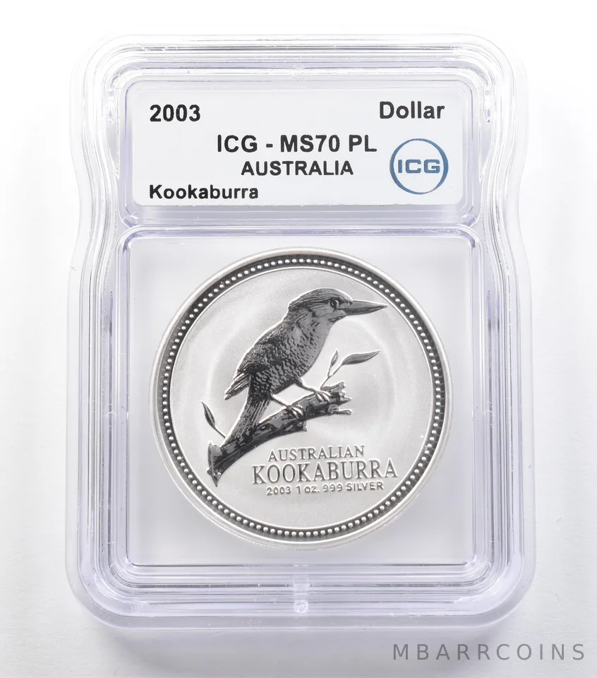 2003 Australia 1 Dollar Silver Kookaburra 1 Oz Silver MS70 PL ICG *7831