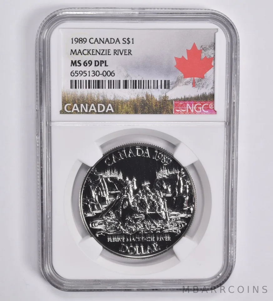 1989 Canada 1 Dollar Silver MacKenzie River MS69 DPL NGC Canada Label