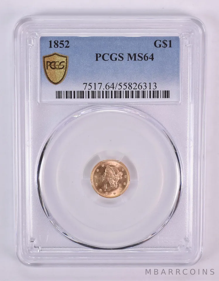 1852 $1 Liberty Head Gold Dollar MS64 PCGS *1026