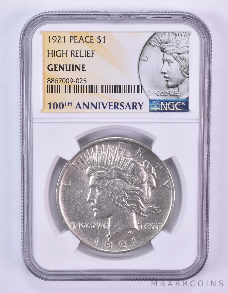 1921 Peace Silver Dollar High Relief Genuine NGC *1099