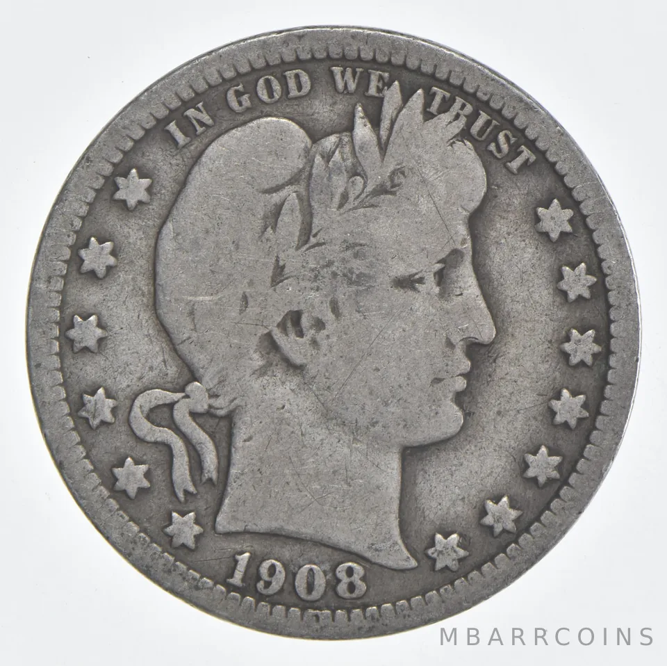 1908-O Barber Quarter 90% Silver VG Condition