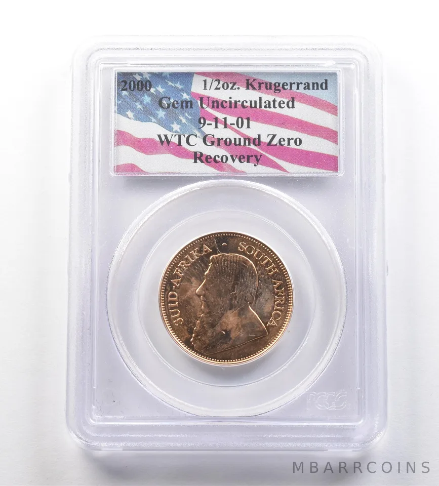 2000 South Africa Krugerrand 1/2 Oz Gold 9-11-01 WTC Ground Zero Unc PCGS *2584