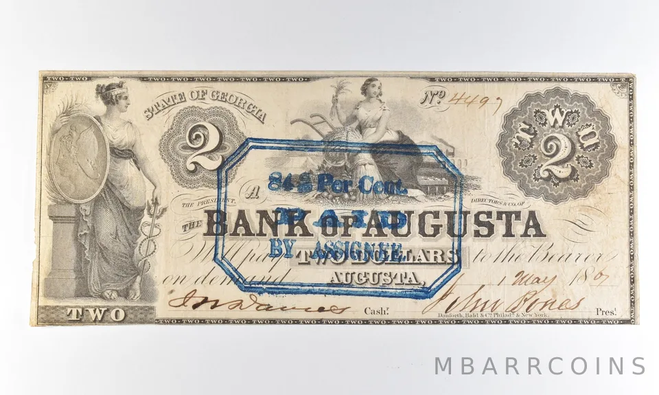 1867 $2 Augusta GA Bank Of Augusta Obsolete Note *8320