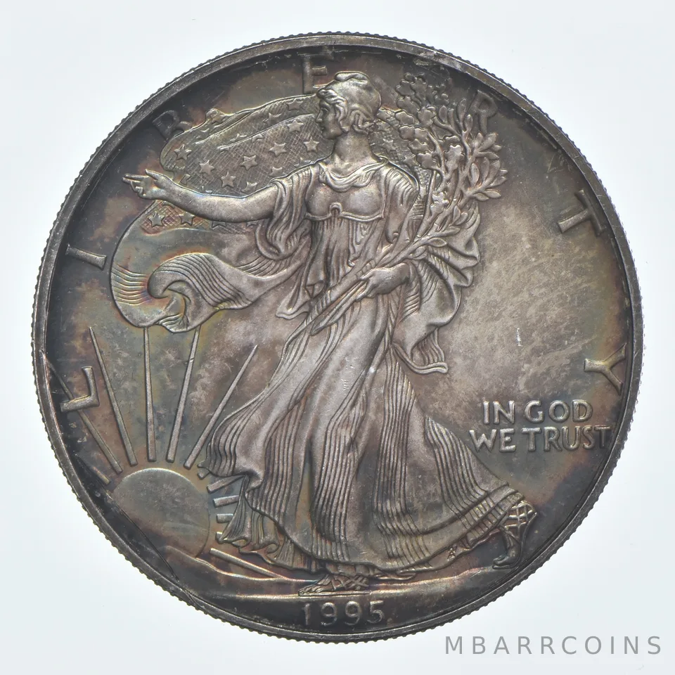 Beautiful Toned - 1995 American Silver Eagle 1 Troy Oz .999 Fine Silver *946