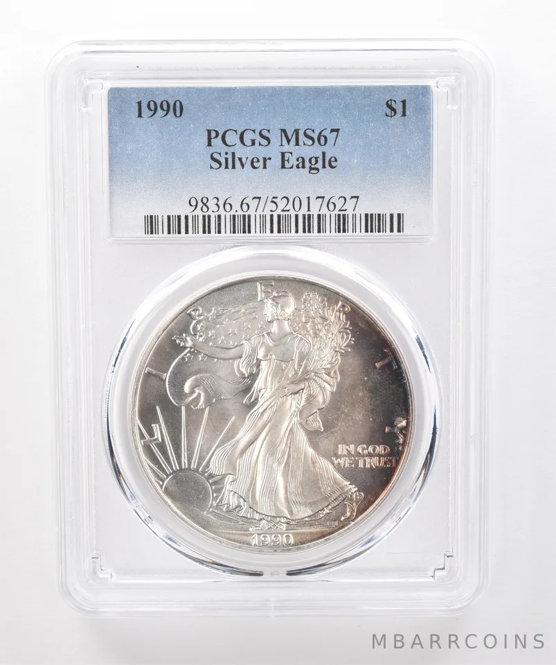 1990 American Silver Eagle MS67 PCGS Beautiful Tone *2005
