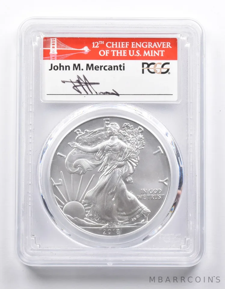 SP70 2018-W American Burnished Silver Eagle FS Signed Mercanti PCGS a0996
