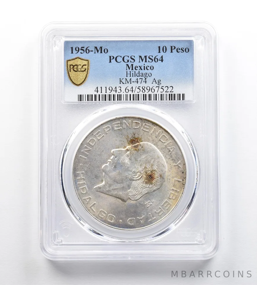 1956 Mo Mexico 10 Pesos Silver Hidalgo KM-474 MS64 PCGS *9202