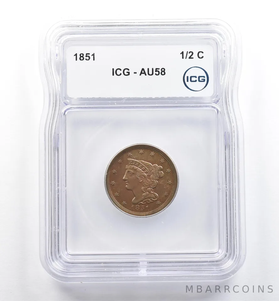 1851 Braided Hair Half Cent AU58 ICG *6456