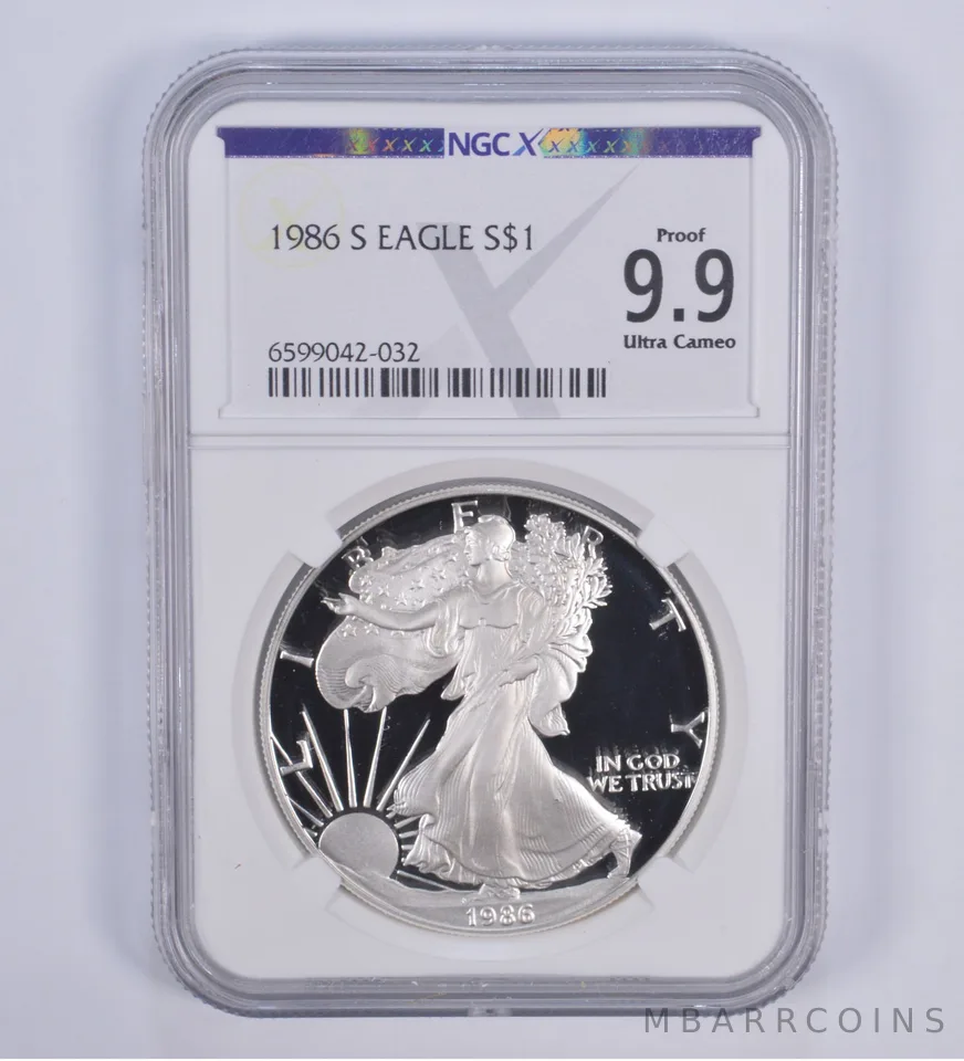 1986-S American Silver Eagle Proof 9.9 NGC X NGCX - Almost PERFECT