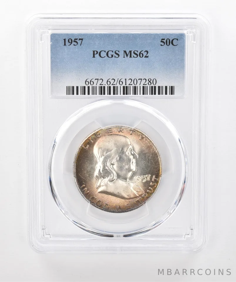 1957 Franklin Half Dollar MS62 PCGS Beautiful Tone *1448