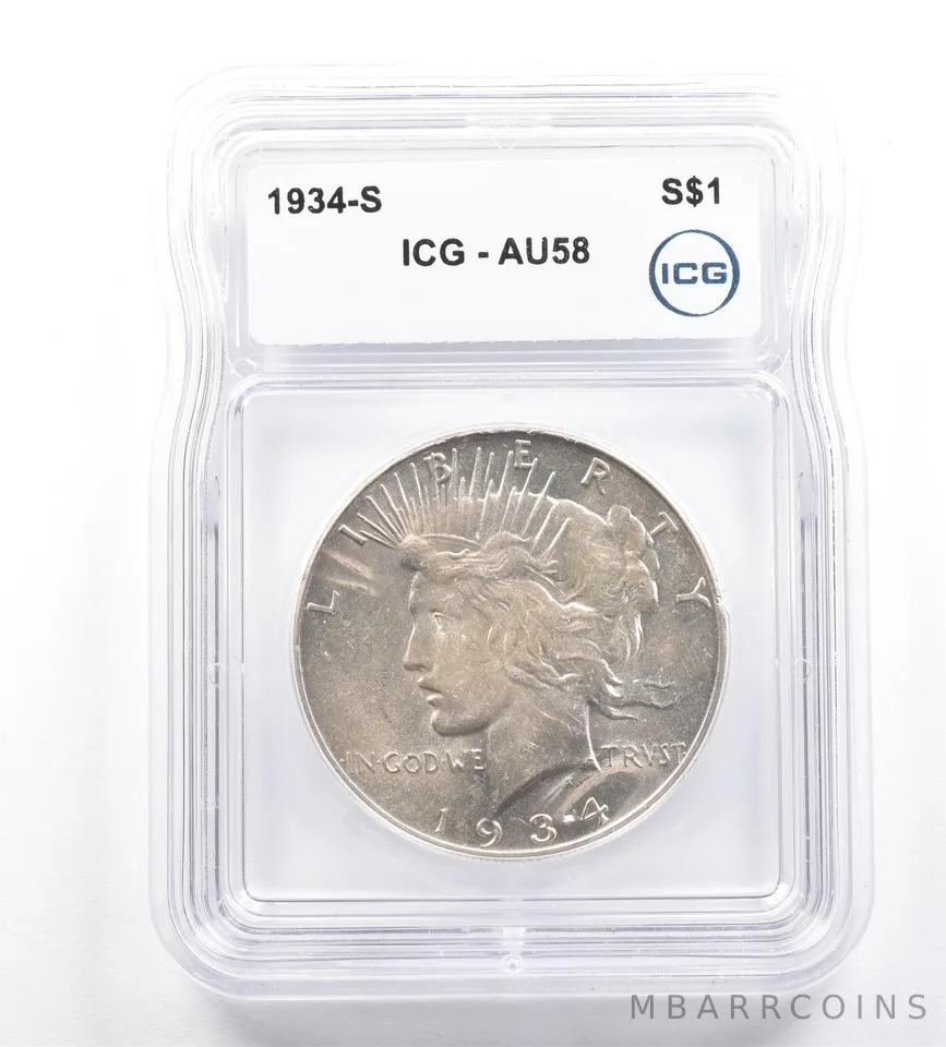 1934-S Peace Silver Dollar AU58 ICG *7254