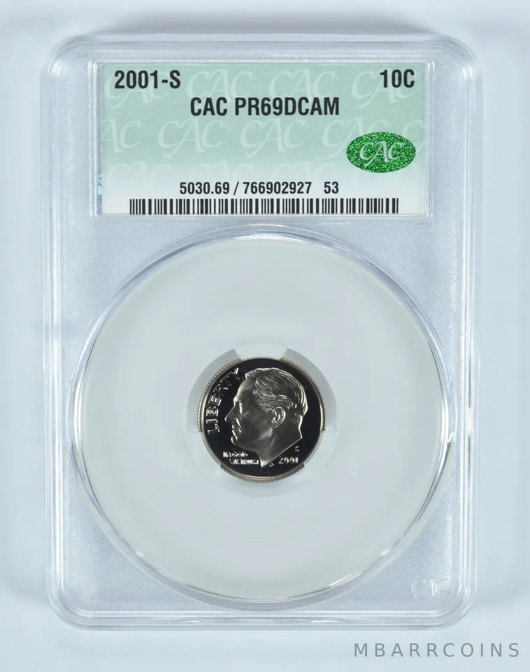 2001-S Roosevelt Dime PR69 DCAM CAC CACg