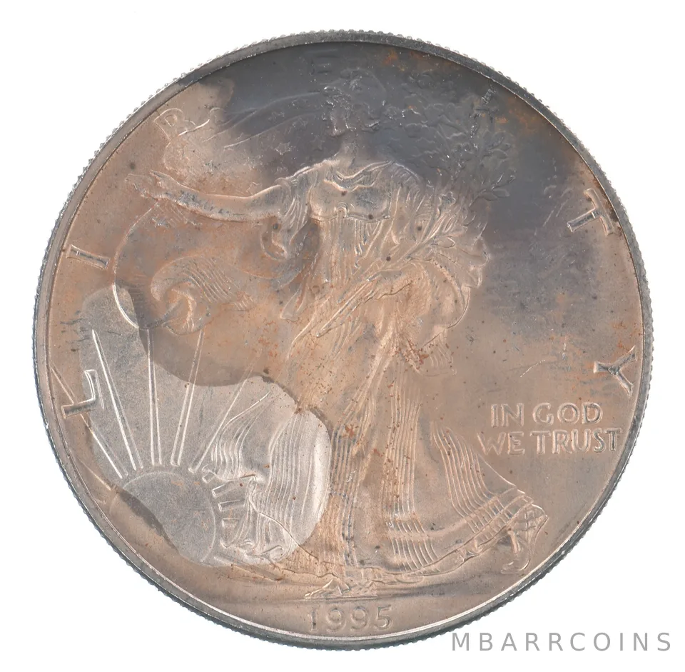 Beautiful Toned - 1995 American Silver Eagle 1 Troy Oz .999 Fine Silver *124