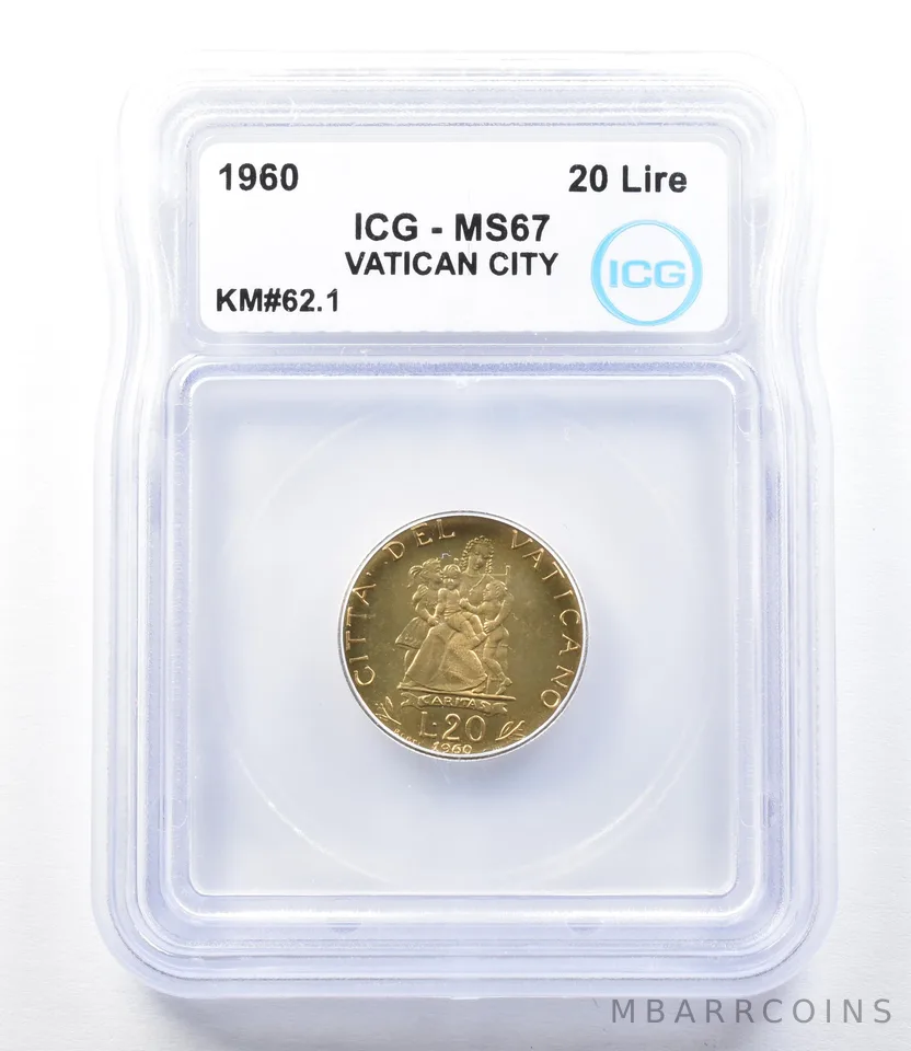 1960 Vatican City 20 Lire KM#62.1 MS67 ICG *8917