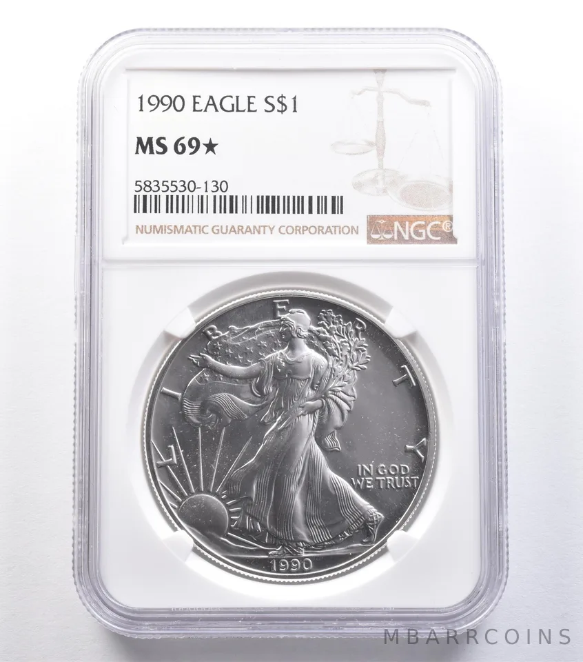 1990 American Silver Eagle MS69* STAR NGC *9599