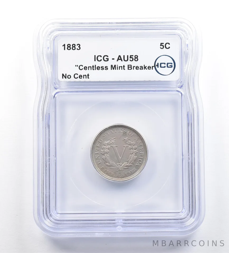 1883 Liberty V Nickel Centless Mint Breaker No Cent AU58 ICG *7273