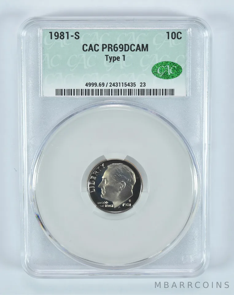 1981-S Roosevelt Dime Type 1 PR69 DCAM CAC CACg